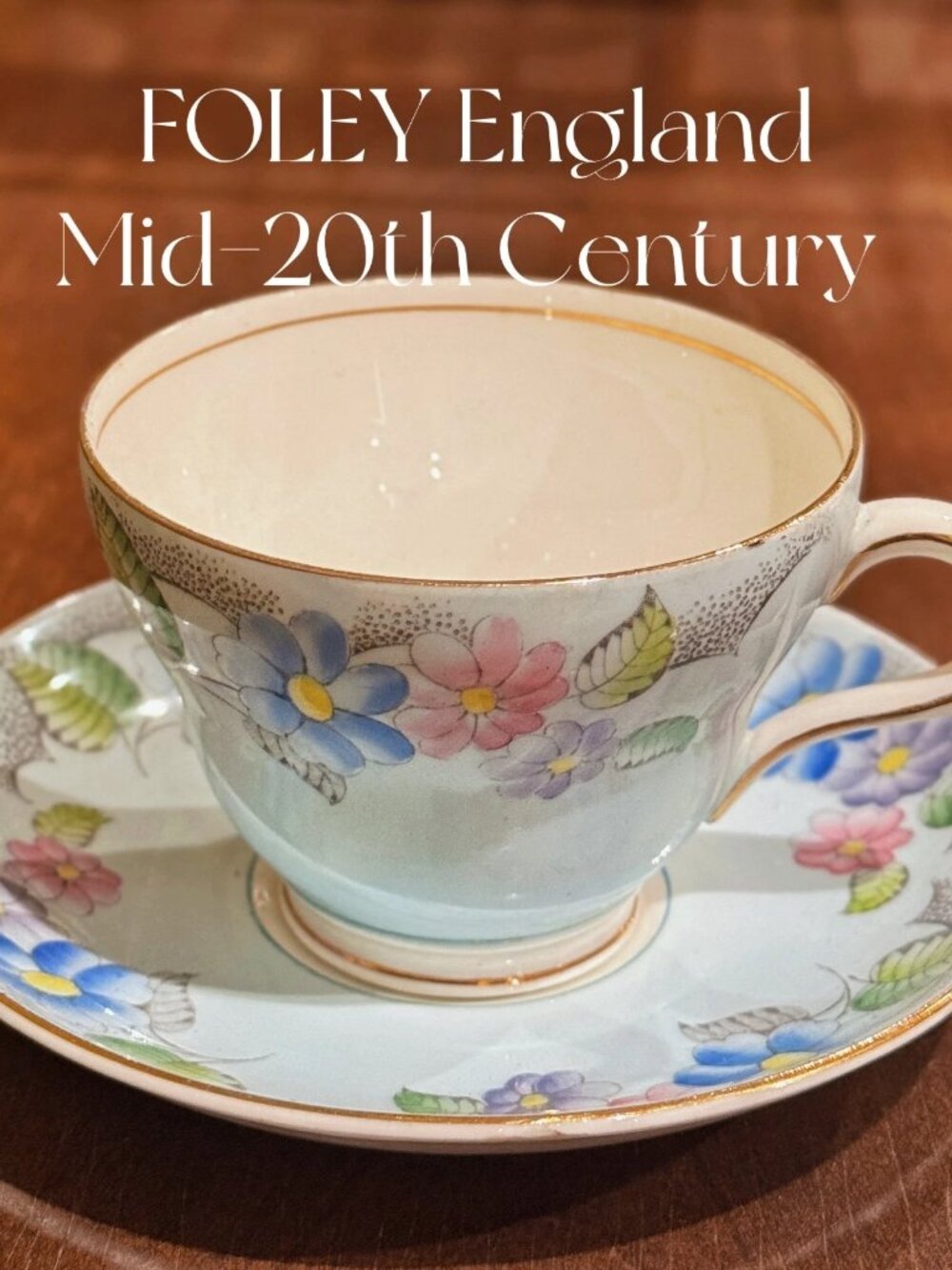Foley Light Blue Hand-Painted Daisy Teacup Saucer